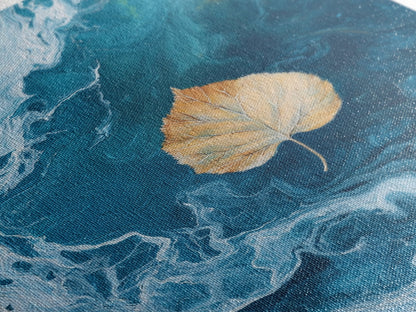 Floating Leaf Painting, Nature Abstract Art, Ocean Inspired Decor, Moody Wall Art, Tranquil Home Decor, Canvas Print