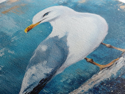 Seagull Portrait Framed Canvas Print Coastal Bird Painting, Nautical Wall Art, Beach House Decor, Ocean Wildlife Artwork, Summer Gift