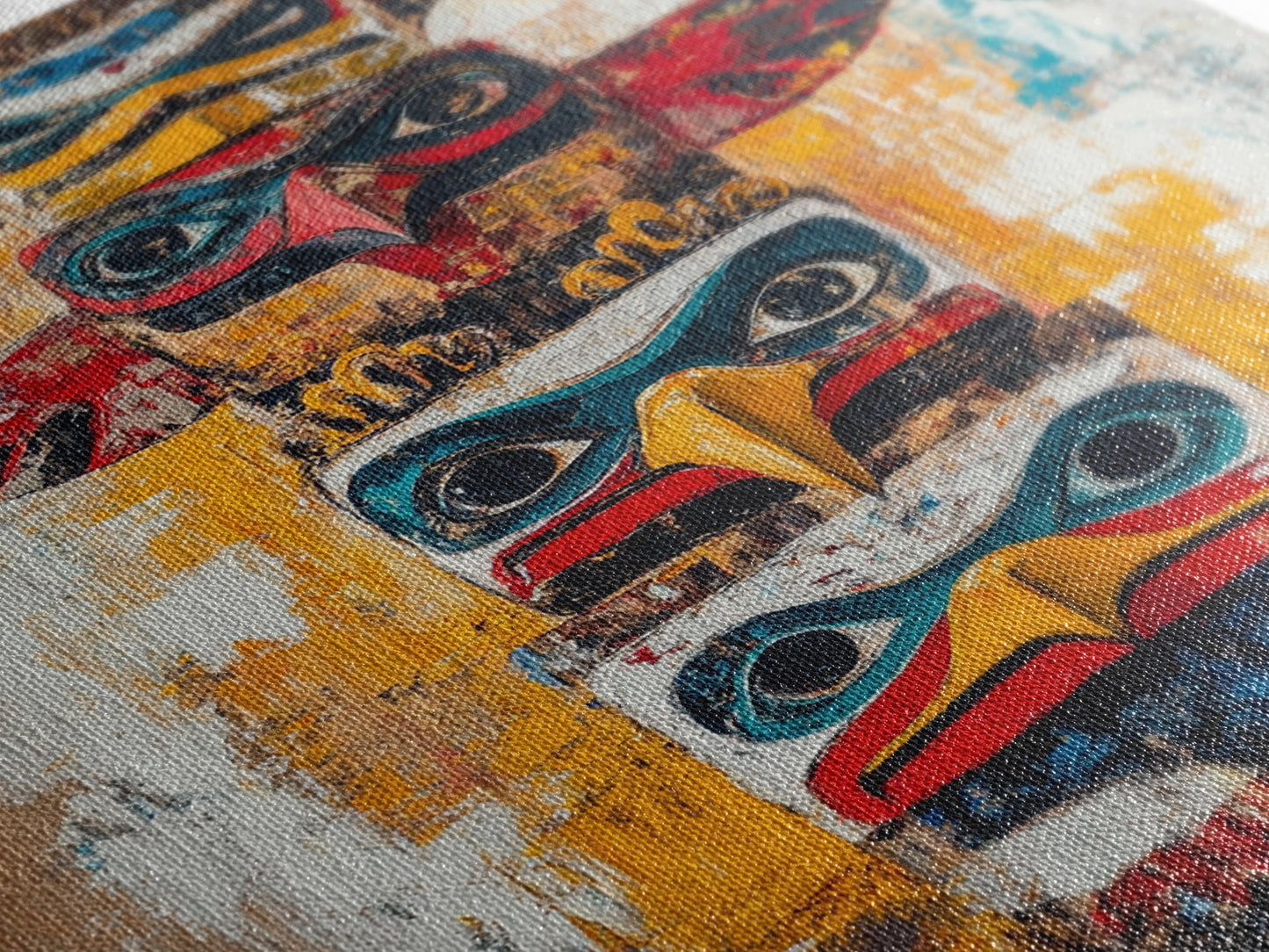 Totem Pole Art Framed Canvas Print Rustic Wall Decor Native American Art Tribal Home Decor Lodge Artwork Cabin Wall Art Southwest Boho