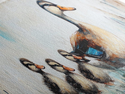 Mother Duck and Ducklings, Whimsical Farmhouse Animal Wall Art, Cute Baby Ducks Painting, Cozy Country Decor, Nursery Artwork