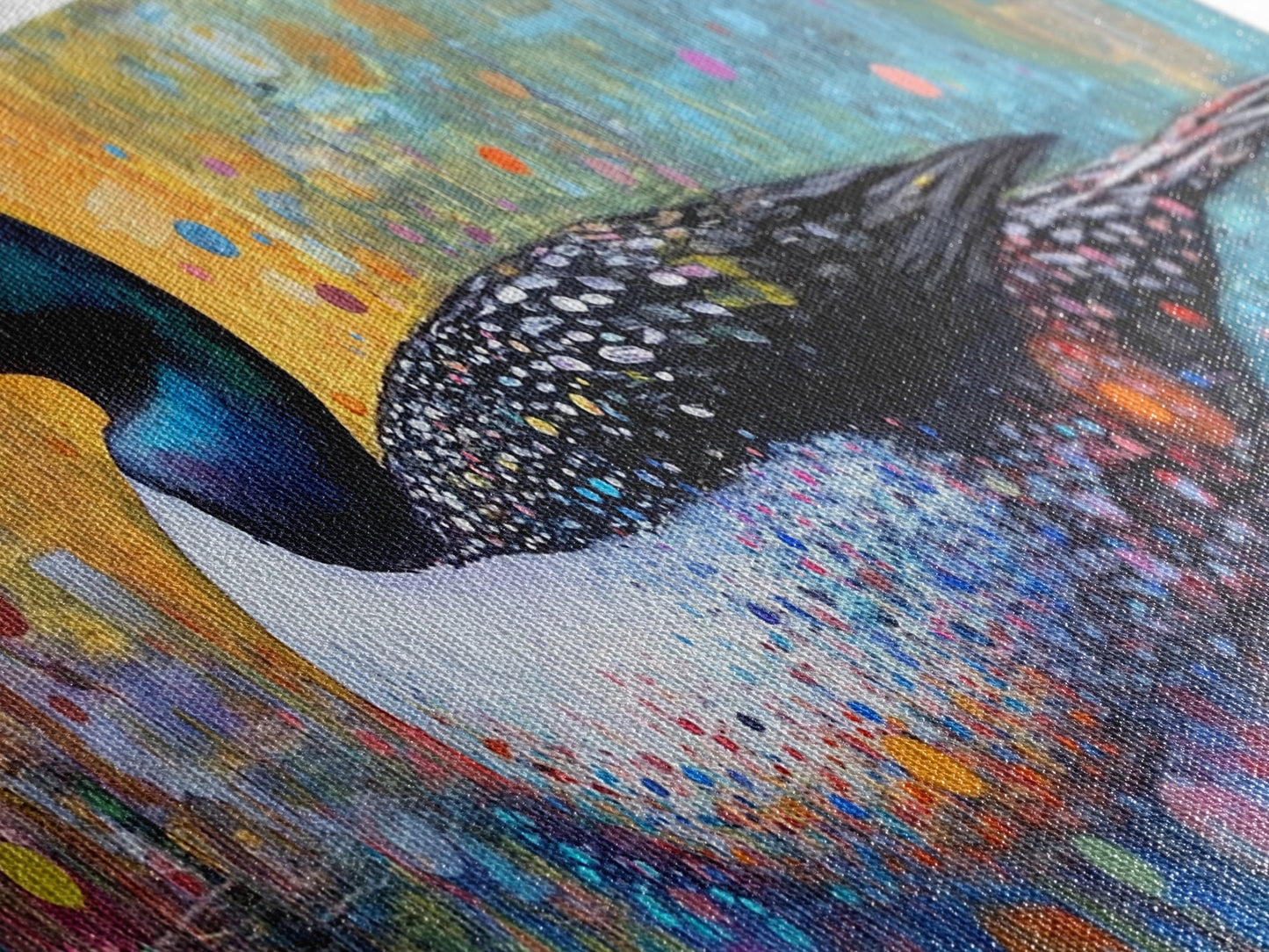 Vibrant Loon Art Framed Canvas Print Wildlife Decor Living Room Wall Art Colorful Bird Painting Modern Boho Home Accent Nature Gift