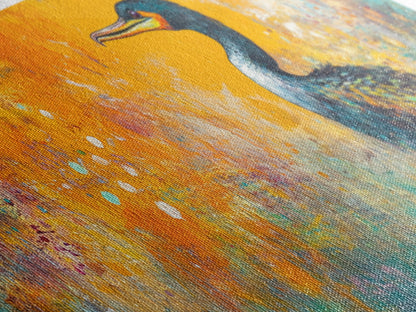 Vibrant Bird Art Framed Canvas Print Modern Wildlife Wall Art, Bold Orange Abstract Decor, Boho Nature Art, Office or Living Room Art