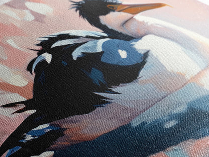 Seabird Reflection, Waterfowl Art, Coastal Wildlife, Nature Print, Framed Canvas Print, Bedroom Wall Art, Modern Animal Art