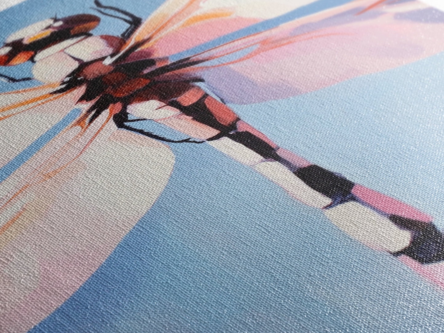 Dragonfly Art, Nature Illustration, Blue Sky Painting, Delicate Wings, Modern Wildlife, Canvas Print, Bedroom Wall Art, Minimalist Nature