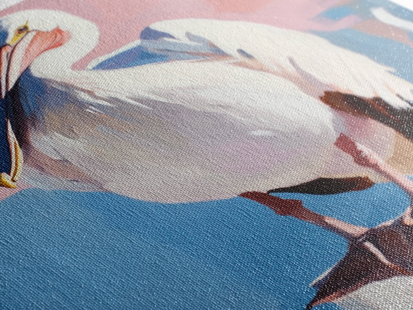 White Pelican, Coastal, Bird Art, Pastel, Beach House, Nature, Wildlife, Serenity, Aesthetic, Light Blue, Living Room, Canvas Print