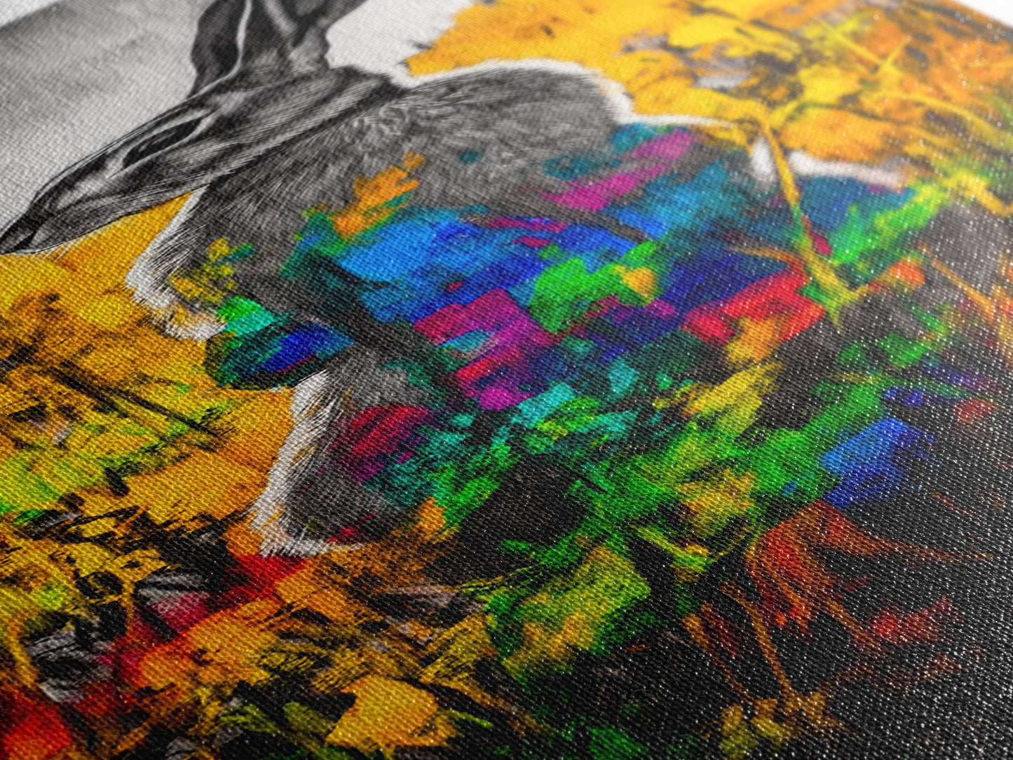 Vibrant Rabbit, Abstract Animal, Colorful Wildlife, Boho Wall Art, Canvas Print, Eclectic Decor, Living Room Art, Rustic Modern