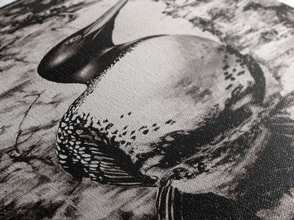 Loon and Birch, Woodland Wildlife Art, Black and White Bird Print, Canvas Print, Rustic Cabin Decor, Nature Inspired Wall Art