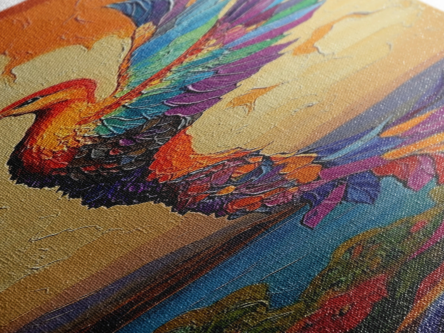 Phoenix Firebird, Sunset, Framed Canvas Print, Vibrant Mythical Wall Art, Boho Spirit Animal Decor, Bold Bedroom Statement Piece