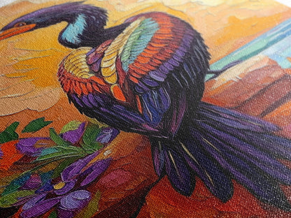 Bird, Tropical, Nature, Colorful, Framed Canvas Print, Exotic bird painting with vivid feathers, ideal eclectic living room wall art
