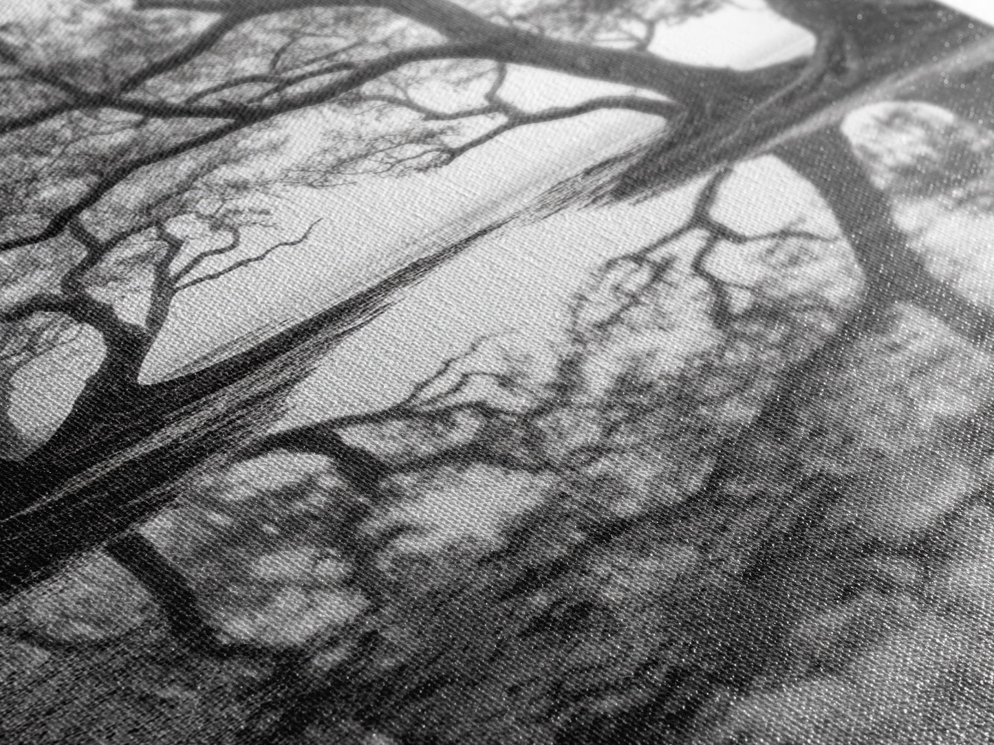 Misty Forest Trees, Reflection Photography, Nature Landscape, Canvas Print, Neutral Tones, Bedroom Wall Decor, Moody Autumn Forest Art