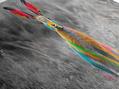 Rainbow Rabbit, Colorful Bunny, Surreal Wildlife, Nature Fantasy – Canvas Print, Kids Room Wall Art, Whimsical Decor, Modern Animal Art