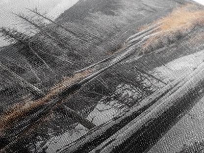 Forest Pond, Moody Woods, Black and White, Autumn Grass, Framed Canvas Print rustic cabin art, nature wall decor, woodland living room art