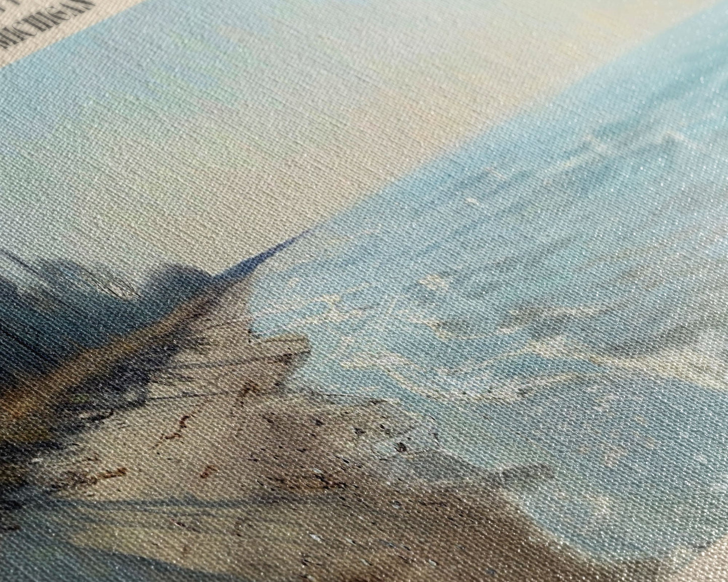 Lake Michigan Framed Canvas Print, Lake House Decor, Panoramic Wall Art, Travel Poster, Beautiful Landscape Painting, Bedroom Decor