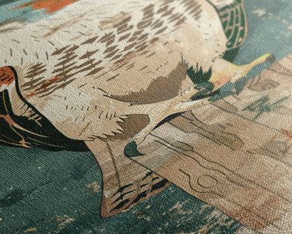 Majestic Hawk Perched On Weathered Stump Textured Background Skinny Art Tall Art Framed Canvas Print Japanese Style Art Ukiyo-e Art Wood Block Print