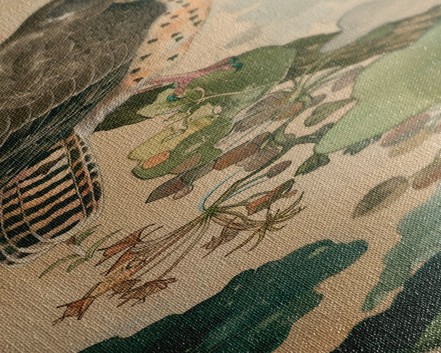 Majestic Hawk Perched Among Verdant Foliage Ukiyo-e Tall Skinny Wood Block Framed Canvas Print Japanese Style Art