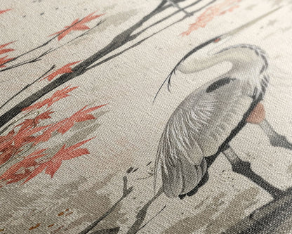 Herons On Autumn Branches Skinny Art Wood Block Print Japanese Style Art Framed Canvas Print Tall Art Ukiyo-e Art