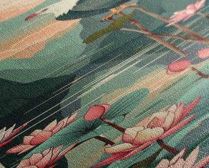 Majestic Eagle Over Lotus Pond Skinny Art Tall Art Japanese Ukiyo-e Inspired Nature Framed Canvas Print for Home and Office