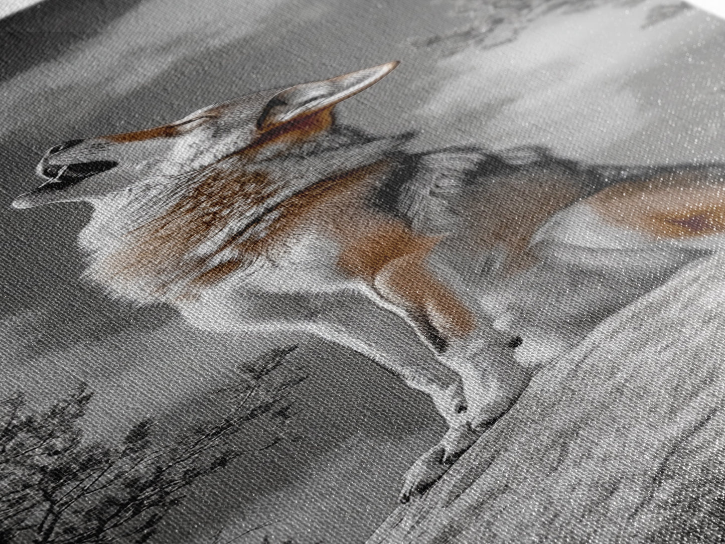 Howling Coyote on Rock Framed Canvas Print | Rustic Western Wall Art | Wildlife Painting | Moody Art | Farmhouse Decor | Gift Idea