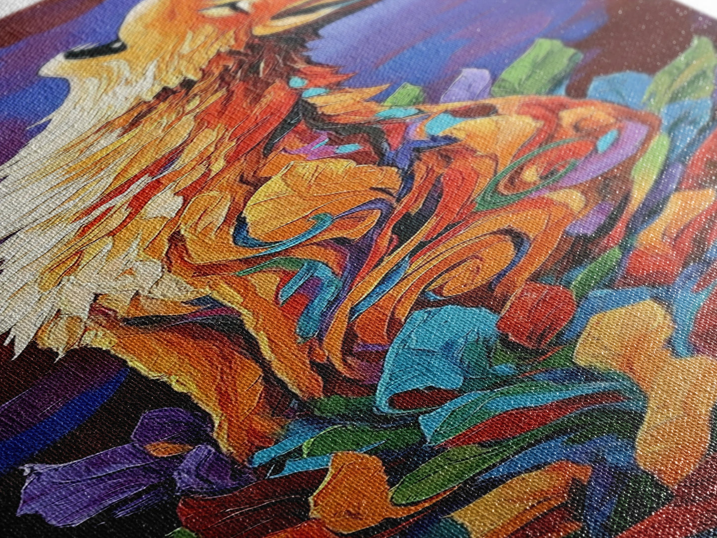 Colorful Howling Wolf Canvas Print rustic decor, long narrow wall art, wildlife painting, tall skinny art, moody art, animal wall art, whimsical art, southwest wall art, Joshua tree art