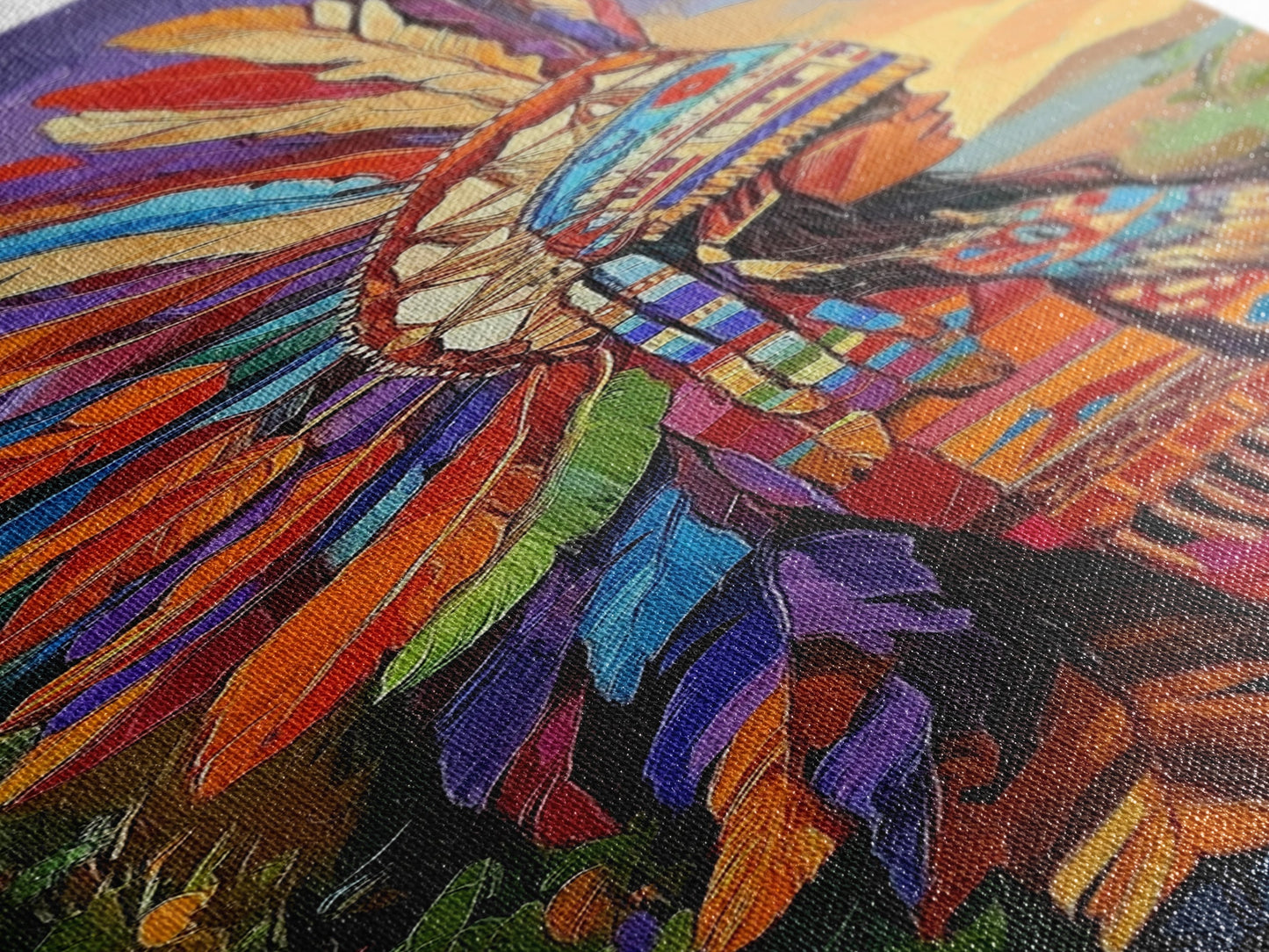 Vibrant Native Woman Framed Canvas Print Afrocentric Wall Art Bold Colorful Portrait Rustic Art Southwest Wall Art