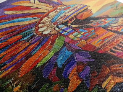 Vibrant Native Woman Framed Canvas Print Afrocentric Wall Art Bold Colorful Portrait Rustic Art Southwest Wall Art