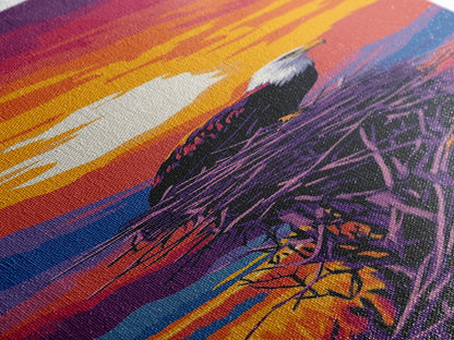 Vibrant Sunset Eagle, Canvas Print, bird art, landscape painting, moody art, rustic décor, southwest wall art, pine tree art, gift idea him