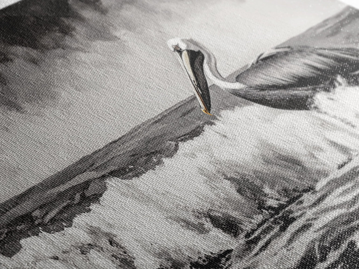 Pelican, coastal wall art, nautical painting, black and white art, seascape painting, ocean bird, Framed Canvas Print, beach decor