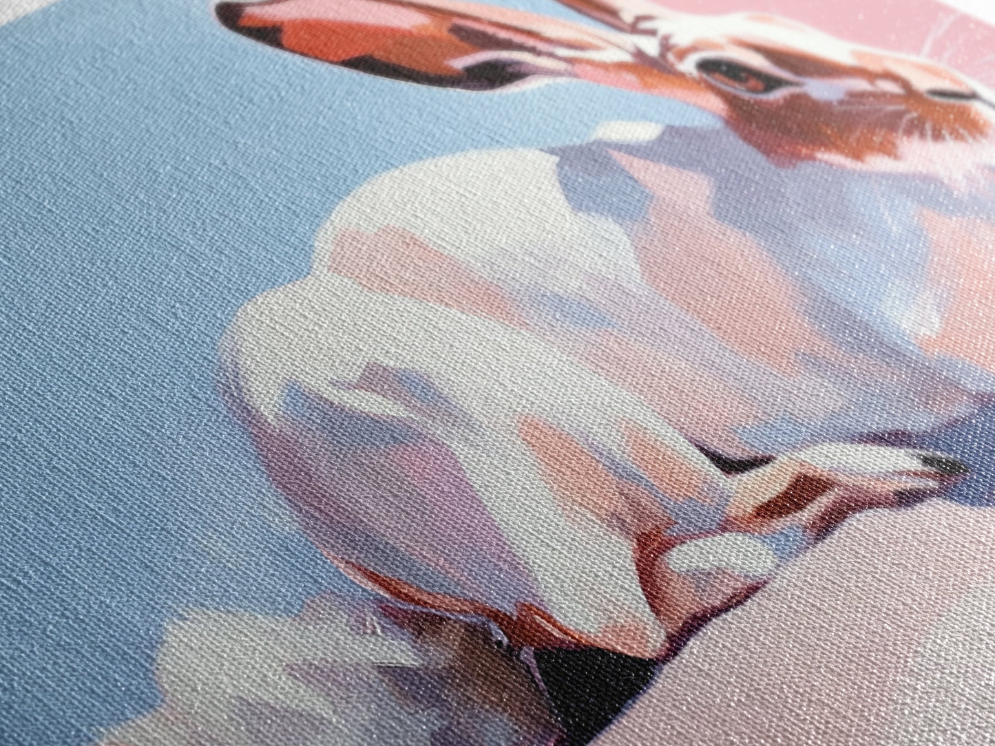 Jackrabbit, desert wildlife, whimsical art, framed canvas print, pink wall art, gift idea, light pink wall art, above sofa art