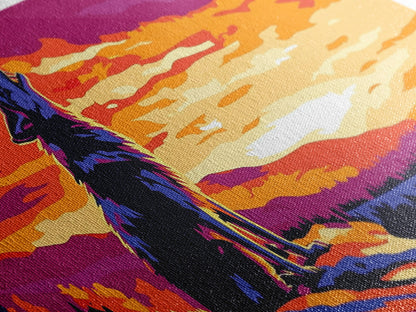 Howling Wolf, mountain painting, pine tree art, rustic decor, panoramic painting, southwest wall art, landscape painting, Canvas Print, gift