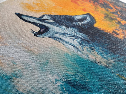 Howling Wolf Art, Framed Canvas Print, Southwest Wall Art, Moody Art, Rustic Decor, Extra Wide Art, Above Couch Art, Wildlife Painting