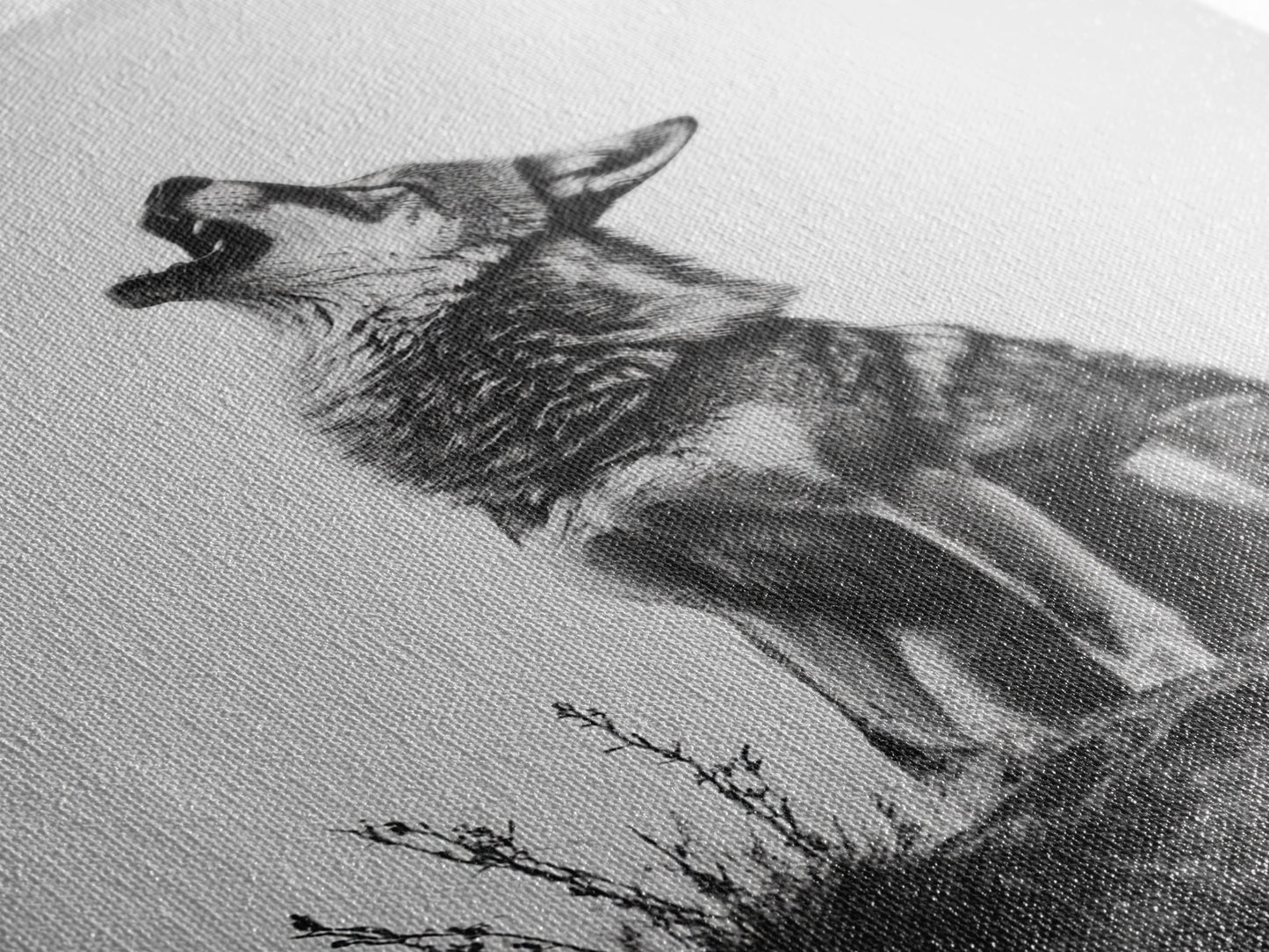 Howling Wolf, wildlife art, moody art, rustic decor, nature photography, black and white animal print, framed canvas print, minimalist art