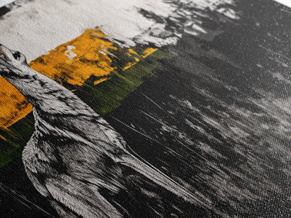 Howling Wolf Art, coyote painting, southwest wall art, rustic decor, black and white art, extra wide art, framed canvas print, panoramic painting