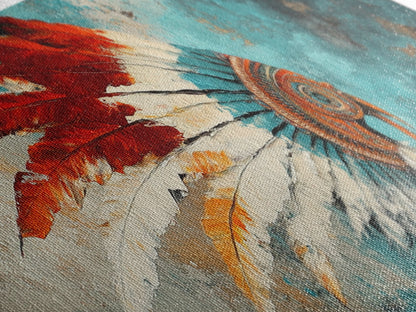 Native American Headdress, modern portrait, southwest wall art, moody art, framed canvas print, gift idea for her