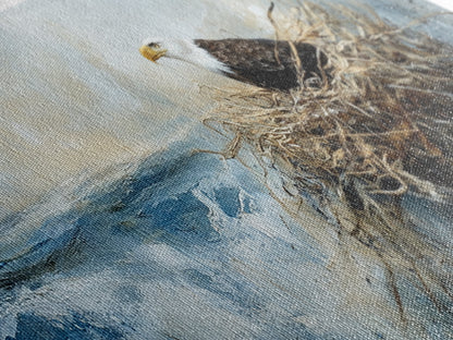 Eagle Nest, bird art, wildlife painting, coastal wall art, seascape painting, moody art, extra wide art, framed canvas print, above sofa art