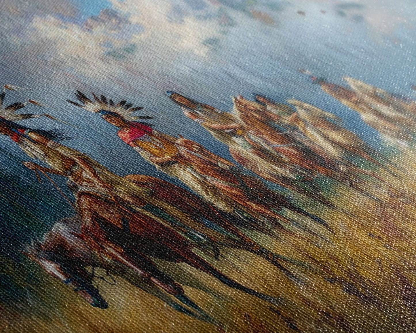 Native American Warriors on Horseback in Autumn Forest, Perfect Wall Art, Framed Canvas Print Living Room or Bedroom Decor, Historical Art