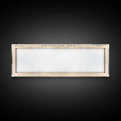 Lake Michigan Framed Canvas Print, Lake House Decor, Panoramic Wall Art, Travel Poster, Beautiful Landscape Painting, Bedroom Decor