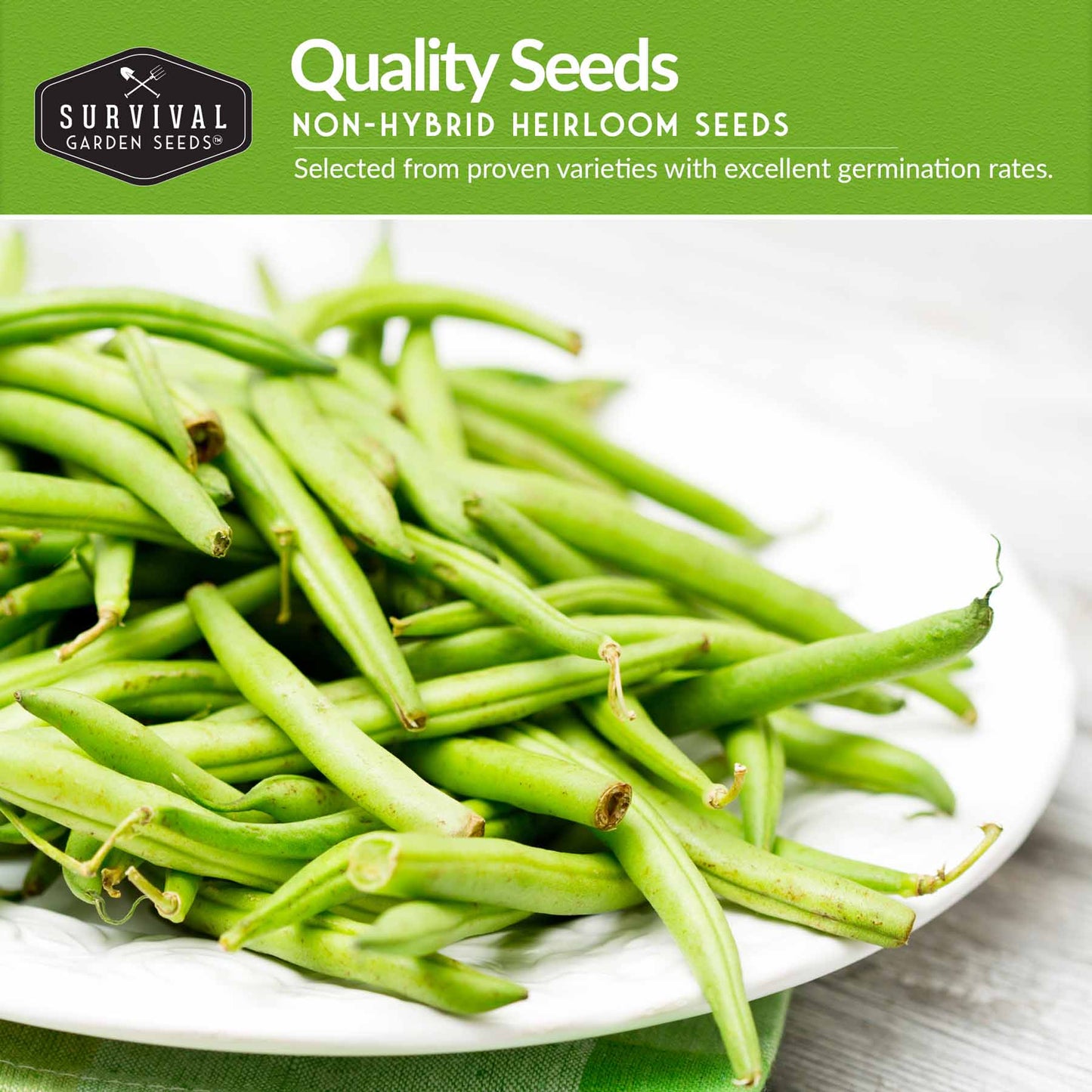 Bean Seed Collection – Contender Bush Beans, Kentucky Wonder Pole Beans & Henderson Lima Beans
