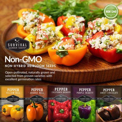 Heirloom Bell Pepper Seed Collection – Non-GMO Sweet Peppers in 5 Vibrant Colors for Garden & Container Growing