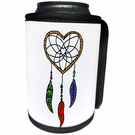3dRose All Smiles Art Native American - Fun Heart Shaped Dream Catcher with Beads and Feathers - Can Cooler Bottle Wrap (cc_245443)