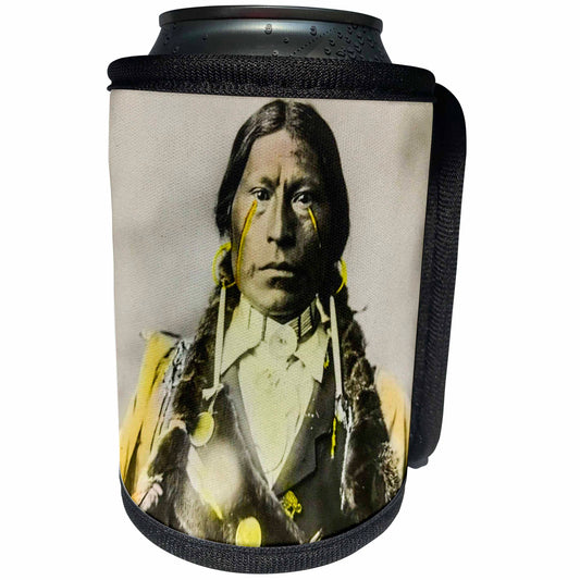 3dRose Scenes from the Past Magic Lantern Slides - Vintage Native American Indian Chief Hand Colored - Can Cooler Bottle Wrap (cc_269866)