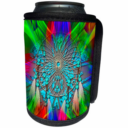 3dRose Spiritual Awakenings Native American Indian - Abstract bright fractal colors with a Indian Dream Catcher - Can Cooler Bottle Wrap (cc_273427)