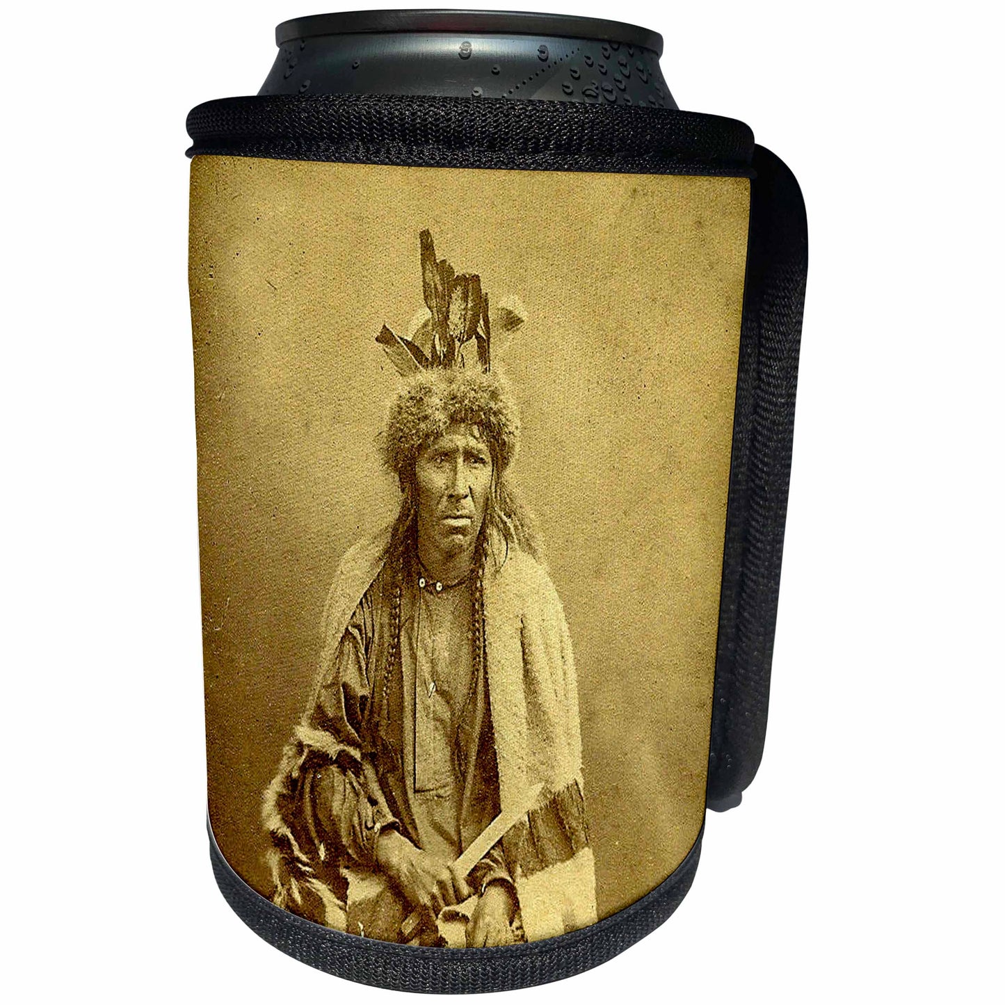 3dRose Scenes from the Past - Stereoview - Vintage Stereoview Card 1870 Native American Chippewa Chief Bitter Man - Can Cooler Bottle Wrap (cc_300274)