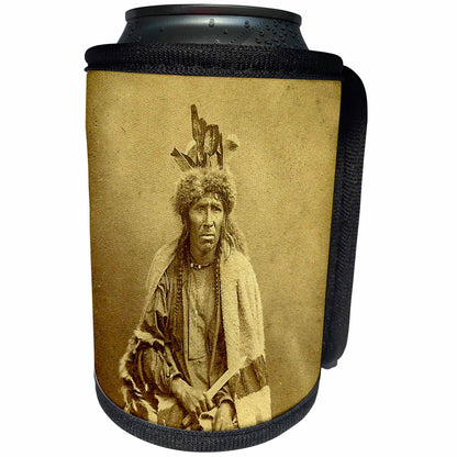 3dRose Scenes from the Past - Stereoview - Vintage Stereoview Card 1870 Native American Chippewa Chief Bitter Man - Can Cooler Bottle Wrap (cc_300274)