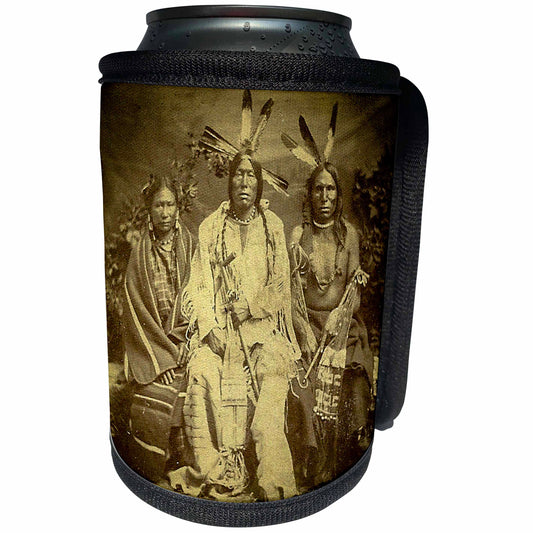 3dRose Scenes from the Past - Stereoview - Vintage Stereoview Card 1875 Native American Sioux Chiefs in Iowa - Can Cooler Bottle Wrap (cc_300275)