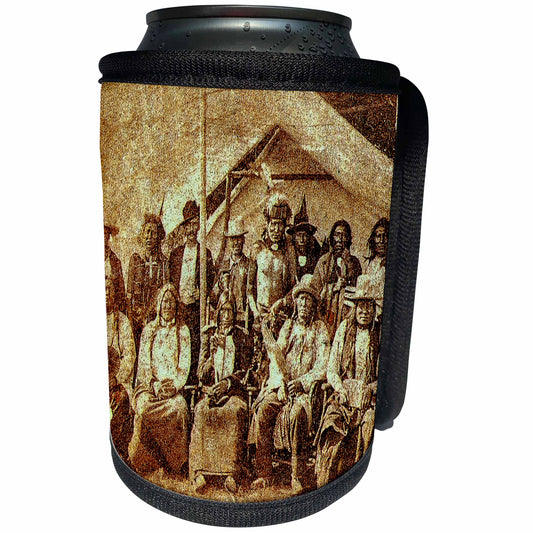 3dRose Scenes from the Past - Stereoview - Late 1800s Native American Indians Sioux Tribal Members - Can Cooler Bottle Wrap (cc_300299)