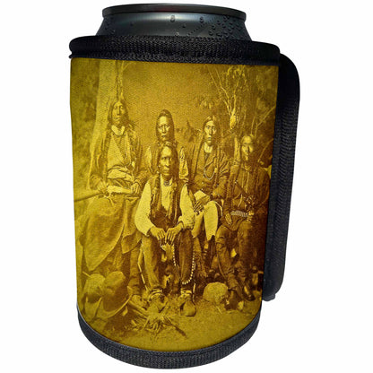 3dRose Scenes from the Past - Stereoview - Vintage Band of Native American Warriors American West - Can Cooler Bottle Wrap (cc_301285)