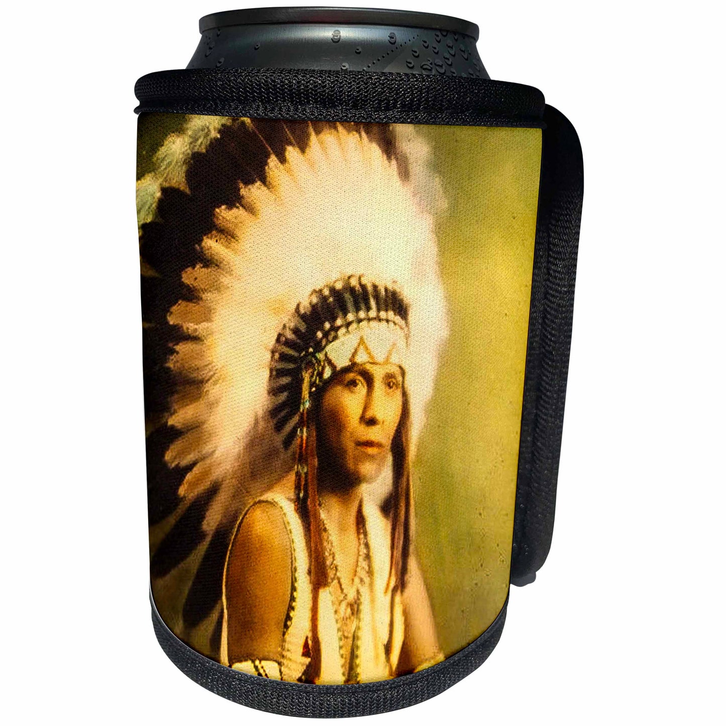 3dRose Scenes from the Past - Magic Lantern - Native American in Eagle Feather War Bonnet American Plains Indian - Can Cooler Bottle Wrap (cc_301319)