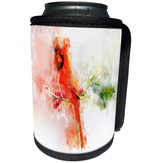 3dRose lens Art by Florene - Watercolor Art - Image of Red Cardinal Bird In Watercolor - Can Cooler Bottle Wrap (cc_304515)