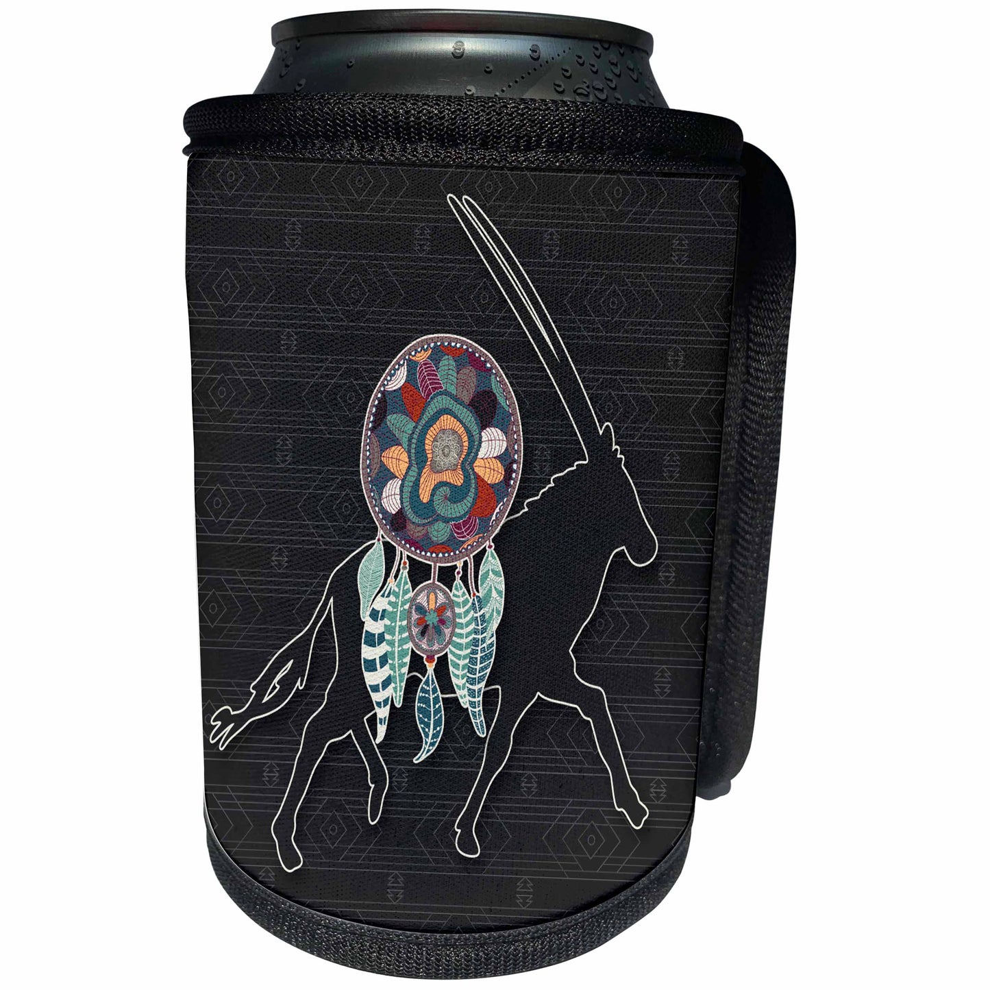 3dRose Doreen Erhardt Native American - Antelope Spirit Animal with Dream Catcher Native American Charcoal - Can Cooler Bottle Wrap (cc_304641)
