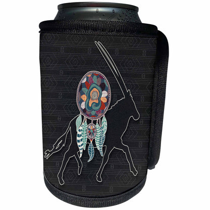 3dRose Doreen Erhardt Native American - Antelope Spirit Animal with Dream Catcher Native American Charcoal - Can Cooler Bottle Wrap (cc_304641)